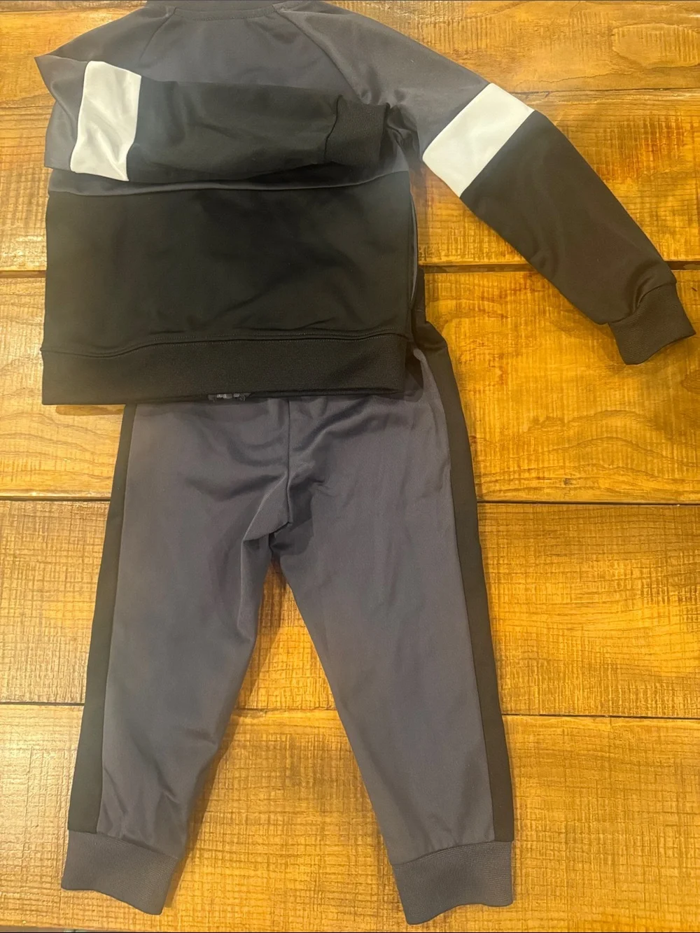 Nike Kids' Gray and Black Tracksuit with Neon Green Swoosh
